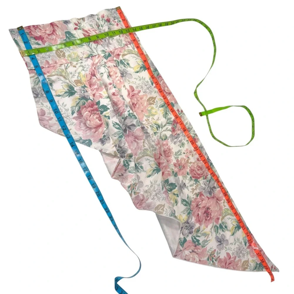 Vintage Pink Green Floral Balloon Valance Set Inverted Pleat Cottagecore Shabby